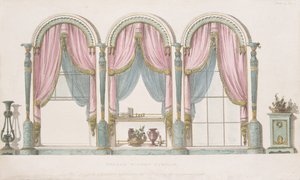 Fransk fönstergardin, skylt 55 från Ackermanns Repository of Arts, publicerad 1809-28 av English School